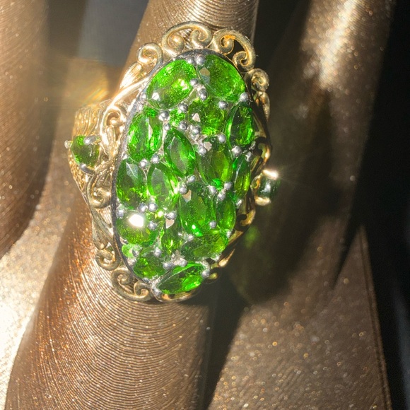 STS vintage 925 Green Diopside and Gold vermeil Women's Ring sz 9 1/2 - Picture 14 of 16